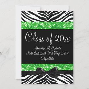 Green Sparkle Zebra Bow Graduation Invite
