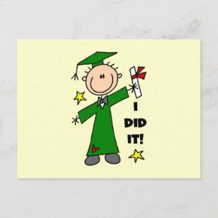 Green Stick Figure Boy Graduate Announcement Postcard