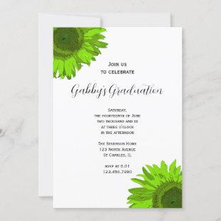 Green Sunflower Graduation Party Invitation