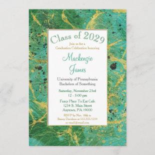 Green Teal Gold Abstract Graduation Invitation
