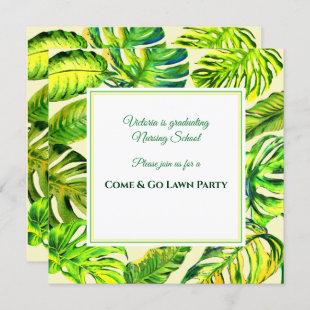 Green Tropical Watercolor Leaves Graduation Invitation