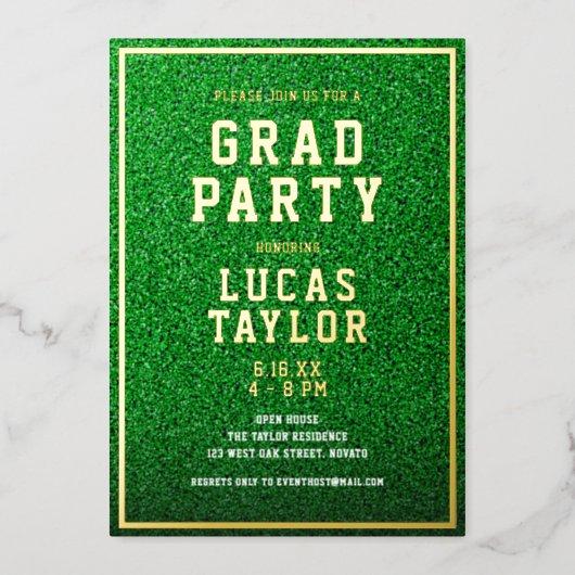 Green Turf Sports Theme Grad Party Foil Invitation