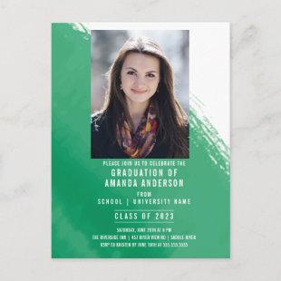 Green Watercolor Photo Graduation Invitation Postcard