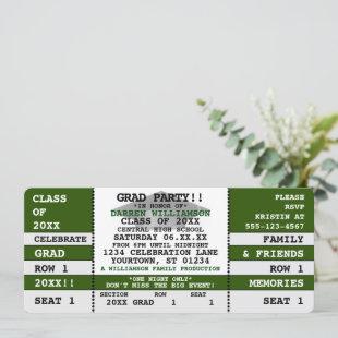 Green|White Concert Ticket Grad Party Invitation