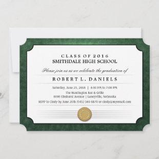 Green & White Diploma Graduation Party Invitation
