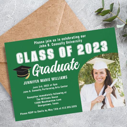 Green White Graduate Photo 2023 Graduation Party Invitation