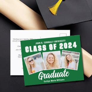 Green White Graduation Photo Collage 2024 Graduate Announcement Postcard