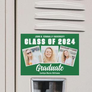 Green White Graduation Photo Collage 2024 Magnet