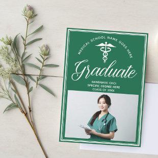 Green White Medical School Photo Graduation Announcement
