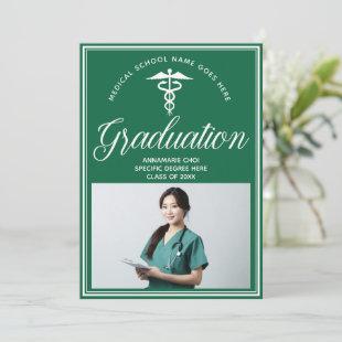 Green White Medical School Photo Graduation Party Invitation