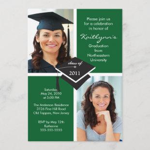 Green & White Photo Graduation Invitation