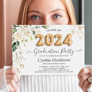 Green White Roses Floral Class of 2024 Graduation Invitation