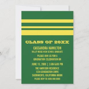Green/Yellow Bold Stripe Graduation Invite