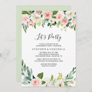 Greenery Elegant Floral Let's Party Invitation