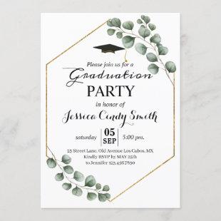Greenery Eucalyptus Photo Graduation Party Invitation
