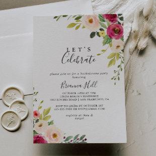 Greenery Pink Blush Floral Let's Celebrate Party Invitation