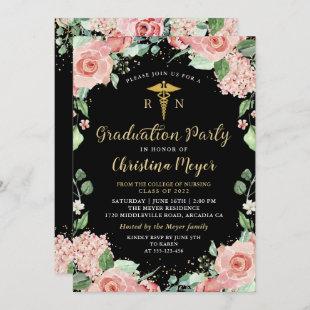 Greenery Pink Floral RN Nursing Graduation Party Invitation