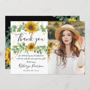 Greenery Sunflower Graduation Photo Thank you Card