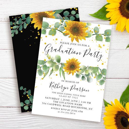 Greenery Sunflowers Graduation Party Invitation