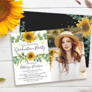 Greenery Sunflowers Graduation Party Photo Invitation