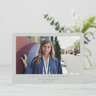 Grey-Green Simple Modern Single Photo Graduation Announcement