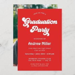 Groovy Red Graduation Party 70s Photo on Back Holiday Card