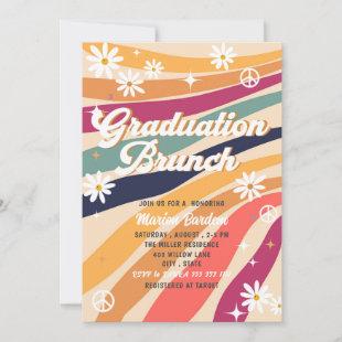 Groovy retro watercolor graduation brunch invitation