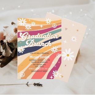 Groovy retro watercolor graduation brunch invitation
