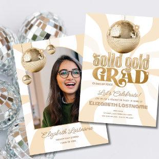 Groovy Solid Gold Grad Disco Graduation Party Invitation