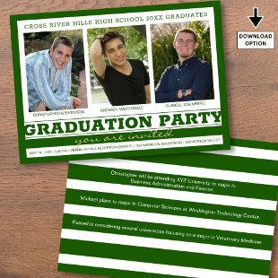 Group Graduation Party 3 Photos Green Invitation