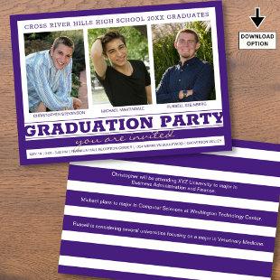 Group Graduation Party 3 Photos Purple Invitation