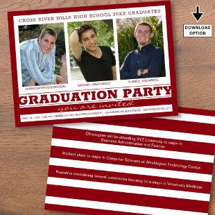 Group Graduation Party 3 Photos Red Invitation