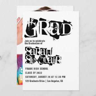 Grunge Typography Graduation Party Photo Invitation