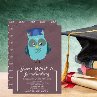 Guess Who Is Celebrating Blue Owl Graduation Party Invitation
