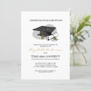 Hand Drawn Graduation Cap Invitation Card