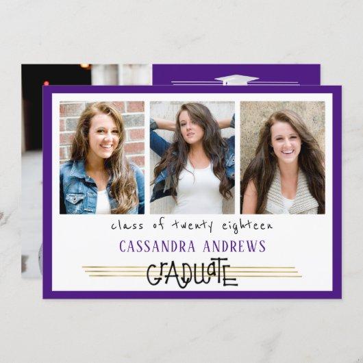 Hand Lettered Graduate | Editable Purple | 4-Photo Invitation