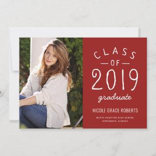 Hand Lettered Graduation Photo Announcement Red