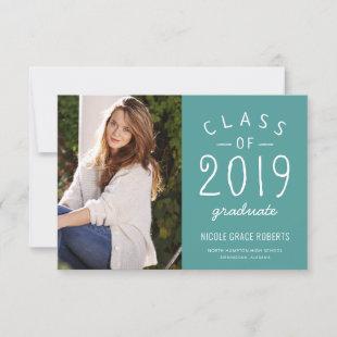Hand Lettered Graduation Photo Announcement Teal