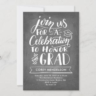 Hand Lettered Modern Chalkboard Graduation Party Invitation