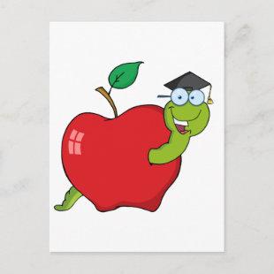 Happy Graduate Worm In Apple Announcement Postcard