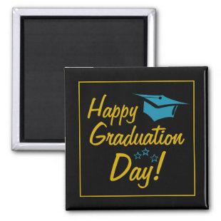 Happy Graduation Day Black Gold Blue Script  Magnet