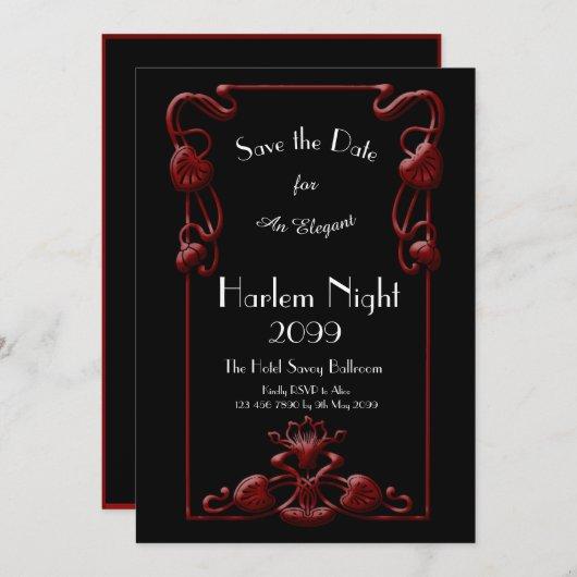 HARLEM Night, Black, RED, White,Floral,Art Deco Invitation