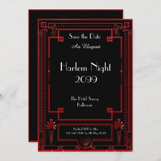 HARLEM Night, Black, RED, White,Geometric,Art Deco Invitation