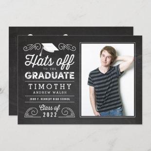 Hats Off Graduation Chalkboard Invitation