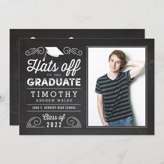Hats Off Graduation Chalkboard Invitation