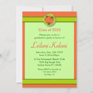 Hawaii orange green hibiscus graduation invitation