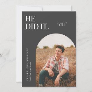 He Did It Charcoal Arch Graduation Announcement
