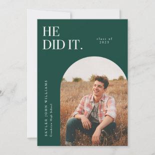 He Did It Green Arch Graduation Announcement
