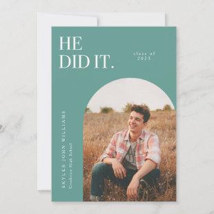 He Did It Mint Green Arch Graduation Announcement