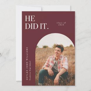 He Did It Red Arch Graduation Announcement